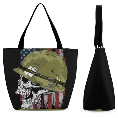 YBQLNP Flagge Totenkopf Mit Hut Damen Handtasche Shopper Umhängetasche Schultertasche Tragetasche Mit Reißverschluss 28.5x18x32.5cm von YBQLNP