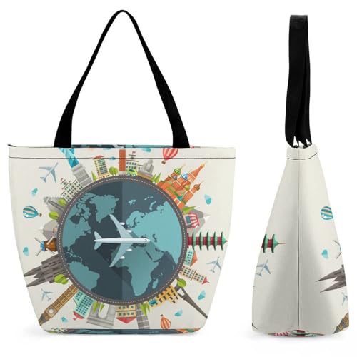 YBQLNP Flugzeug Damen Handtasche Shopper Umhängetasche Schultertasche Tragetasche Mit Reißverschluss 28.5x18x32.5cm von YBQLNP