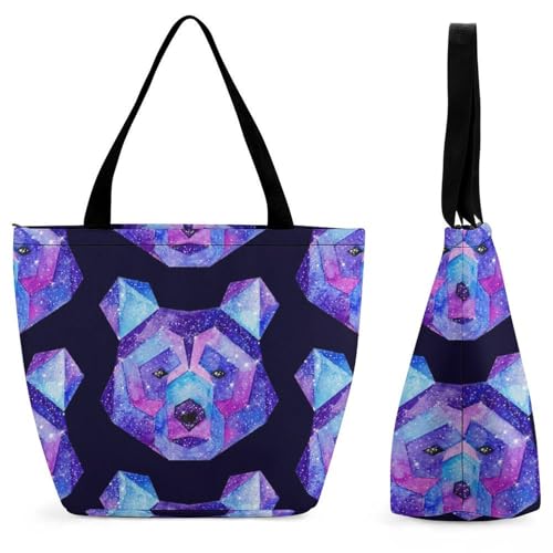 YBQLNP Galaxie Eisbär Damen Handtasche Shopper Umhängetasche Schultertasche Tragetasche Mit Reißverschluss 28.5x18x32.5cm von YBQLNP