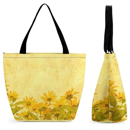 YBQLNP Gelbe Blume Damen Handtasche Shopper Umhängetasche Schultertasche Tragetasche Mit Reißverschluss 28.5x18x32.5cm von YBQLNP