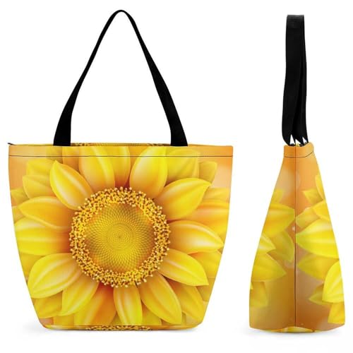 YBQLNP Gelbe Sonnenblume Damen Handtasche Shopper Umhängetasche Schultertasche Tragetasche Mit Reißverschluss 28.5x18x32.5cm von YBQLNP
