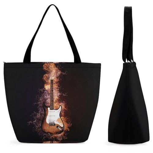 YBQLNP Gitarre Damen Handtasche Shopper Umhängetasche Schultertasche Tragetasche Mit Reißverschluss 28.5x18x32.5cm von YBQLNP