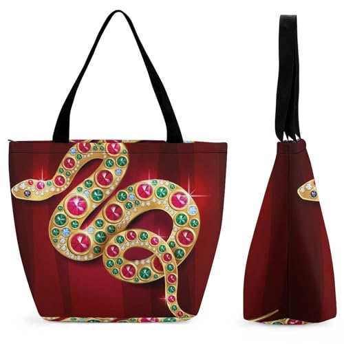 YBQLNP Goldene Juwelenschlange Damen Handtasche Shopper Umhängetasche Schultertasche Tragetasche Mit Reißverschluss 28.5x18x32.5cm YBQLNP Goldene Juwelenschlange Damen Handtasche Shopper Umhängetasche Schultertasche Tragetasche Mit Reißverschluss 28.5x18x32.5cm von YBQLNP