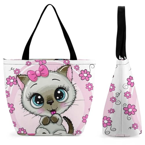 YBQLNP Graue Katze Damen Handtasche Shopper Umhängetasche Schultertasche Tragetasche Mit Reißverschluss 28.5x18x32.5cm von YBQLNP