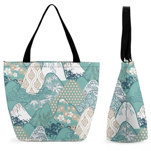 YBQLNP Grün Berg Damen Handtasche Shopper Umhängetasche Schultertasche Tragetasche Mit Reißverschluss 28.5x18x32.5cm von YBQLNP