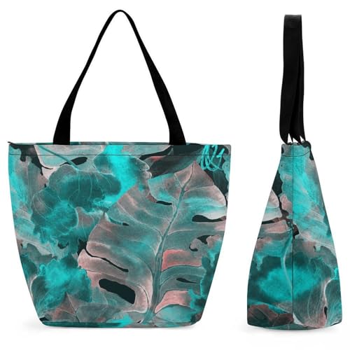 YBQLNP Grün Blatt Damen Handtasche Shopper Umhängetasche Schultertasche Tragetasche Mit Reißverschluss 28.5x18x32.5cm von YBQLNP