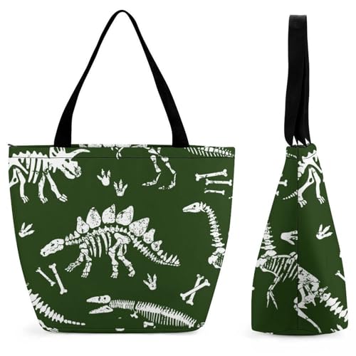 YBQLNP Grüne Dinosaurier Damen Handtasche Shopper Umhängetasche Schultertasche Tragetasche Mit Reißverschluss 28.5x18x32.5cm von YBQLNP