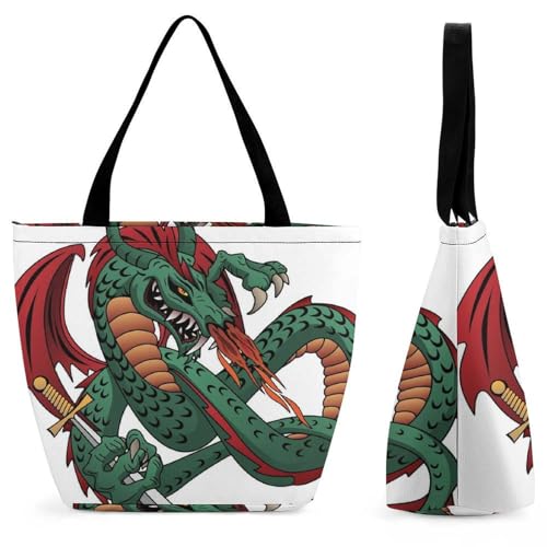 YBQLNP Grüner Drache Damen Handtasche Shopper Umhängetasche Schultertasche Tragetasche Mit Reißverschluss 28.5x18x32.5cm von YBQLNP
