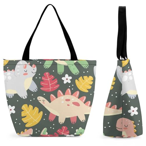YBQLNP Grüner Rosa Dinosaurier Damen Handtasche Shopper Umhängetasche Schultertasche Tragetasche Mit Reißverschluss 28.5x18x32.5cm von YBQLNP