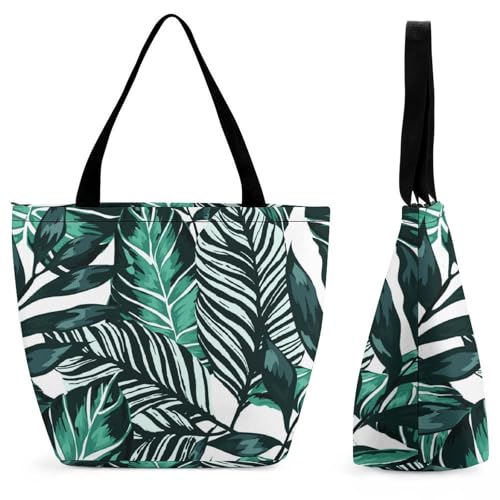 YBQLNP Grünes Blatt Damen Handtasche Shopper Umhängetasche Schultertasche Tragetasche Mit Reißverschluss 28.5x18x32.5cm von YBQLNP