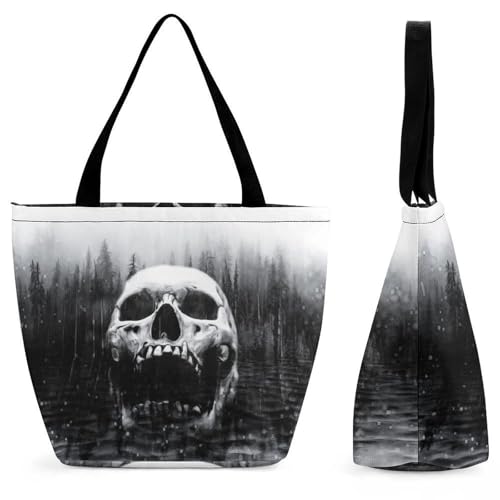 YBQLNP Gruseliger Totenkopf Damen Handtasche Shopper Umhängetasche Schultertasche Tragetasche Mit Reißverschluss 28.5x18x32.5cm von YBQLNP