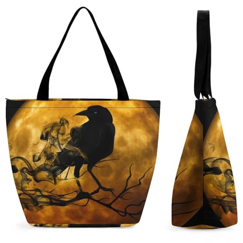 YBQLNP Halloween Damen Handtasche Shopper Umhängetasche Schultertasche Tragetasche Mit Reißverschluss 28.5x18x32.5cm von YBQLNP