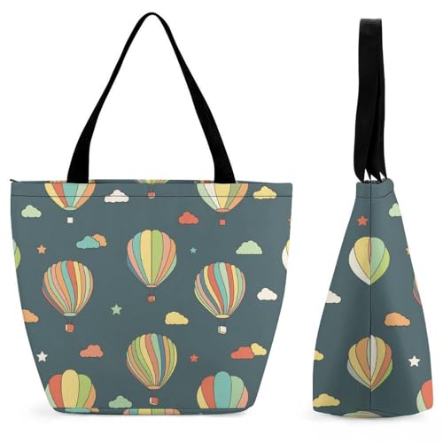 YBQLNP Heißluftballons Damen Handtasche Shopper Umhängetasche Schultertasche Tragetasche Mit Reißverschluss 28.5x18x32.5cm von YBQLNP