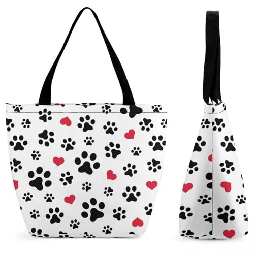 YBQLNP Hundespuren Damen Handtasche Shopper Umhängetasche Schultertasche Tragetasche Mit Reißverschluss 28.5x18x32.5cm von YBQLNP