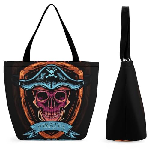 YBQLNP Hut Totenkopf Damen Handtasche Shopper Umhängetasche Schultertasche Tragetasche Mit Reißverschluss 28.5x18x32.5cm von YBQLNP