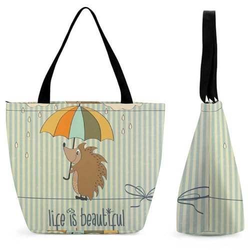 YBQLNP Igel Regenschirm Damen Handtasche Shopper Umhängetasche Schultertasche Tragetasche Mit Reißverschluss 28.5x18x32.5cm YBQLNP Igel Regenschirm Damen Handtasche Shopper Umhängetasche Schultertasche Tragetasche Mit Reißverschluss 28.5x18x32.5cm von YBQLNP