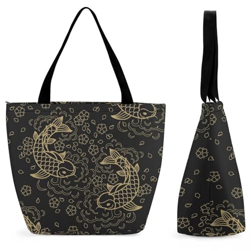 YBQLNP Japanische Karpfen Damen Handtasche Shopper Umhängetasche Schultertasche Tragetasche Mit Reißverschluss 28.5x18x32.5cm von YBQLNP
