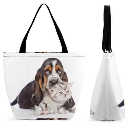 YBQLNP Kätzchen Welpe Damen Handtasche Shopper Umhängetasche Schultertasche Tragetasche Mit Reißverschluss 28.5x18x32.5cm von YBQLNP
