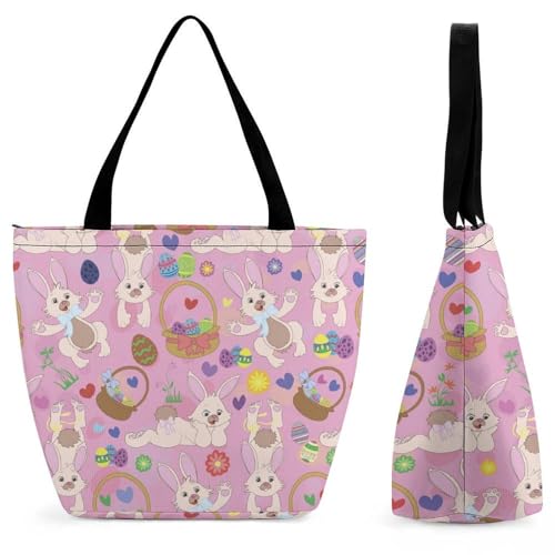 YBQLNP Kaninchen Ostern Damen Handtasche Shopper Umhängetasche Schultertasche Tragetasche Mit Reißverschluss 28.5x18x32.5cm von YBQLNP