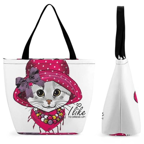 YBQLNP Katzenhut Schal Damen Handtasche Shopper Umhängetasche Schultertasche Tragetasche Mit Reißverschluss 28.5x18x32.5cm von YBQLNP