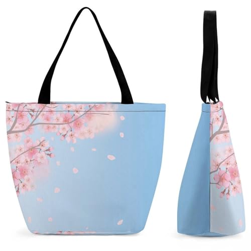 YBQLNP Kirschblüten Damen Handtasche Shopper Umhängetasche Schultertasche Tragetasche Mit Reißverschluss 28.5x18x32.5cm von YBQLNP