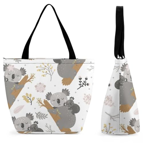 YBQLNP Koala-Blumen Damen Handtasche Shopper Umhängetasche Schultertasche Tragetasche Mit Reißverschluss 28.5x18x32.5cm von YBQLNP