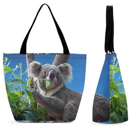 YBQLNP Koala Damen Handtasche Shopper Umhängetasche Schultertasche Tragetasche Mit Reißverschluss 28.5x18x32.5cm von YBQLNP