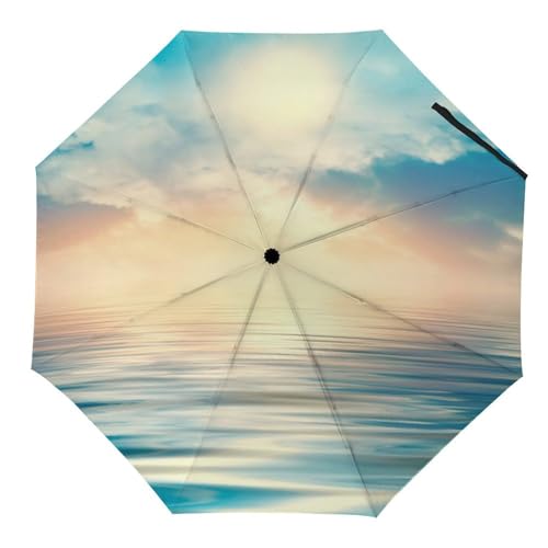 YBQLNP Kompakter Reise Regenschirm Blaues Meer Taschenschirm Automatisch Auf Und Zu Faltbarer Sonnenschirm von YBQLNP