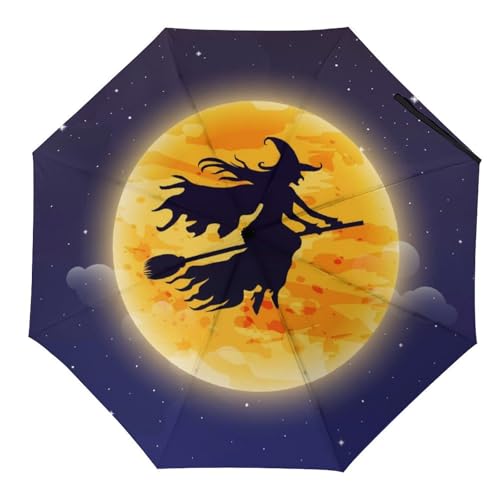 YBQLNP Kompakter Reise Regenschirm Hexe Mond Taschenschirm Automatisch Auf Und Zu Faltbarer Sonnenschirm von YBQLNP