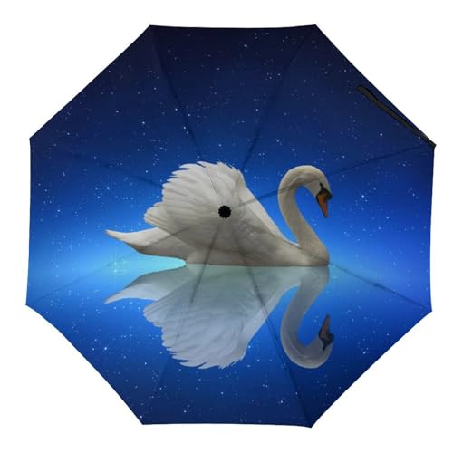 YBQLNP Kompakter Reise Regenschirm Weißer Schwan Taschenschirm Automatisch Auf Und Zu Faltbarer Sonnenschirm von YBQLNP