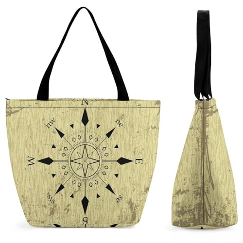 YBQLNP Kompass Damen Handtasche Shopper Umhängetasche Schultertasche Tragetasche Mit Reißverschluss 28.5x18x32.5cm von YBQLNP
