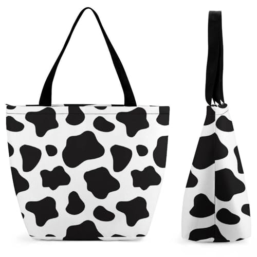YBQLNP Kuhmuster Damen Handtasche Shopper Umhängetasche Schultertasche Tragetasche Mit Reißverschluss 28.5x18x32.5cm von YBQLNP