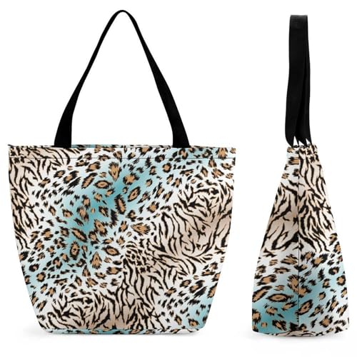 YBQLNP Leopard Damen Handtasche Shopper Umhängetasche Schultertasche Tragetasche Mit Reißverschluss 28.5x18x32.5cm von YBQLNP