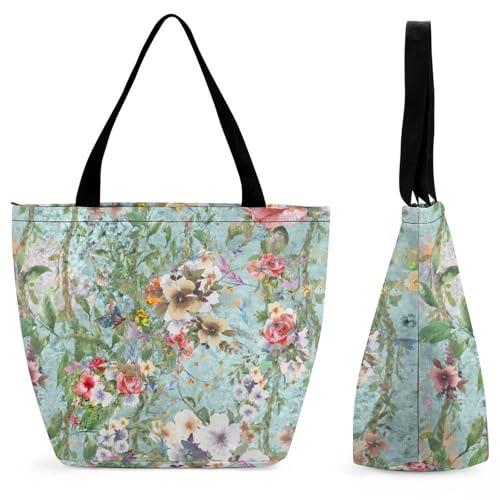 YBQLNP Leuchtende Blumen Damen Handtasche Shopper Umhängetasche Schultertasche Tragetasche Mit Reißverschluss 28.5x18x32.5cm von YBQLNP