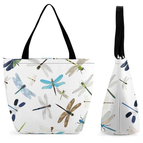 YBQLNP Libelle Damen Handtasche Shopper Umhängetasche Schultertasche Tragetasche Mit Reißverschluss 28.5x18x32.5cm von YBQLNP