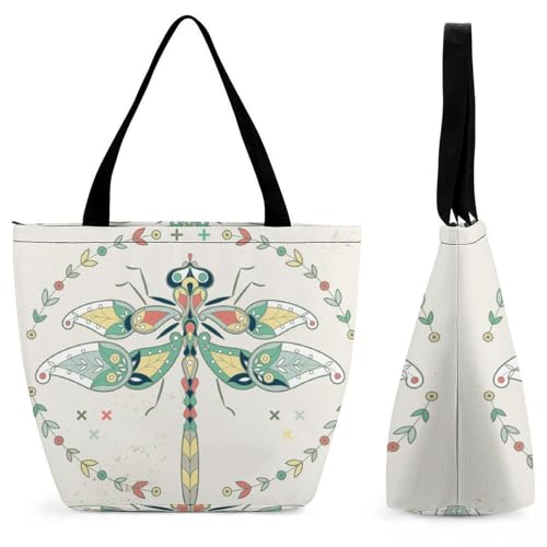YBQLNP Libelle Damen Handtasche Shopper Umhängetasche Schultertasche Tragetasche Mit Reißverschluss 28.5x18x32.5cm von YBQLNP