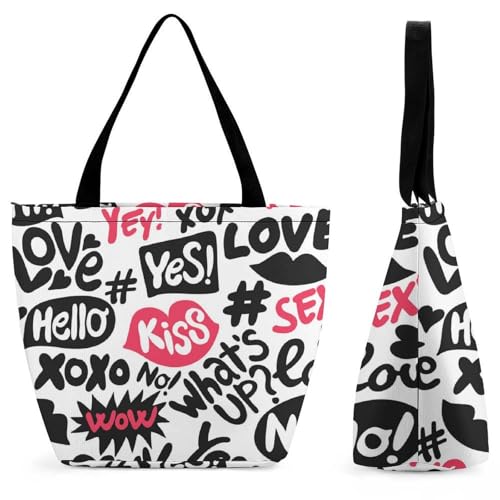 YBQLNP Liebe Damen Handtasche Shopper Umhängetasche Schultertasche Tragetasche Mit Reißverschluss 28.5x18x32.5cm von YBQLNP