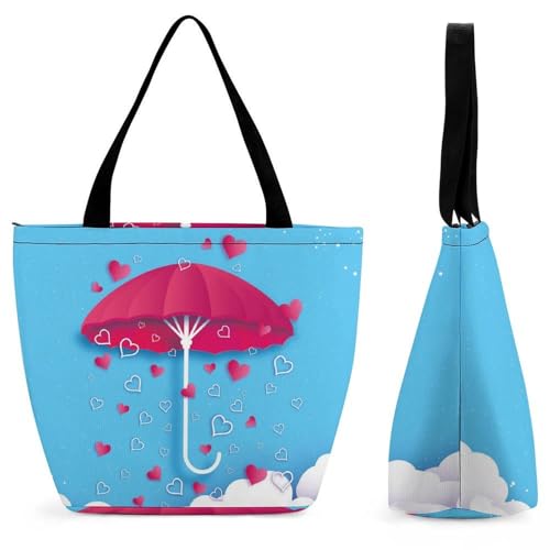 YBQLNP Liebe Rote Regenschirm Damen Handtasche Shopper Umhängetasche Schultertasche Tragetasche Mit Reißverschluss 28.5x18x32.5cm von YBQLNP