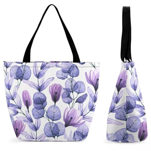 YBQLNP Lila Blume Damen Handtasche Shopper Umhängetasche Schultertasche Tragetasche Mit Reißverschluss 28.5x18x32.5cm von YBQLNP