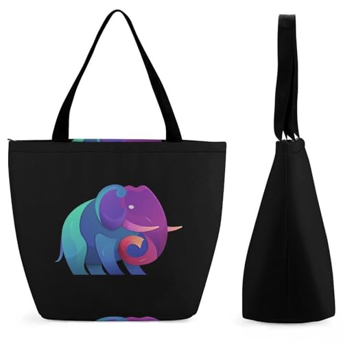 YBQLNP Lila Elefant Damen Handtasche Shopper Umhängetasche Schultertasche Tragetasche Mit Reißverschluss 28.5x18x32.5cm von YBQLNP