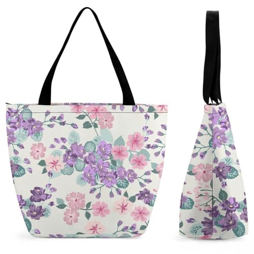 YBQLNP Lila-Rosa Blume Damen Handtasche Shopper Umhängetasche Schultertasche Tragetasche Mit Reißverschluss 28.5x18x32.5cm von YBQLNP