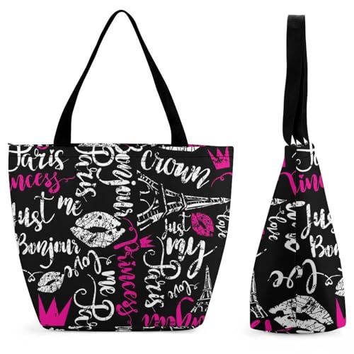 YBQLNP Lippen Pariser Turm Damen Handtasche Shopper Umhängetasche Schultertasche Tragetasche Mit Reißverschluss 28.5x18x32.5cm von YBQLNP
