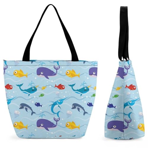 YBQLNP Lustiger Fisch Damen Handtasche Shopper Umhängetasche Schultertasche Tragetasche Mit Reißverschluss 28.5x18x32.5cm von YBQLNP