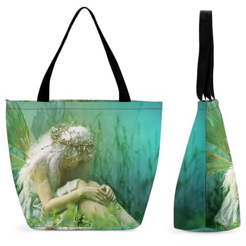 YBQLNP Mädchen Mit Flügeln Damen Handtasche Shopper Umhängetasche Schultertasche Tragetasche Mit Reißverschluss 28.5x18x32.5cm von YBQLNP