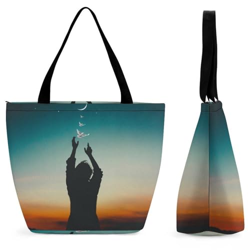 YBQLNP Mädchen Nacht Damen Handtasche Shopper Umhängetasche Schultertasche Tragetasche Mit Reißverschluss 28.5x18x32.5cm von YBQLNP