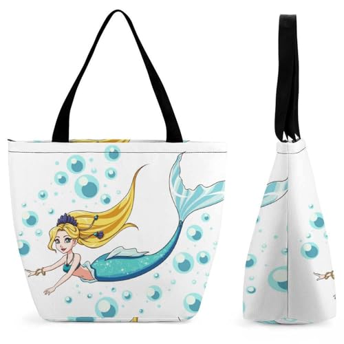 YBQLNP Meerjungfrau Damen Handtasche Shopper Umhängetasche Schultertasche Tragetasche Mit Reißverschluss 28.5x18x32.5cm von YBQLNP