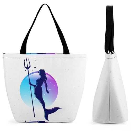 YBQLNP Meerjungfrau Lila Damen Handtasche Shopper Umhängetasche Schultertasche Tragetasche Mit Reißverschluss 28.5x18x32.5cm von YBQLNP