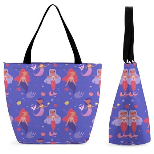YBQLNP Meerjungfrauen Lila Damen Handtasche Shopper Umhängetasche Schultertasche Tragetasche Mit Reißverschluss 28.5x18x32.5cm von YBQLNP