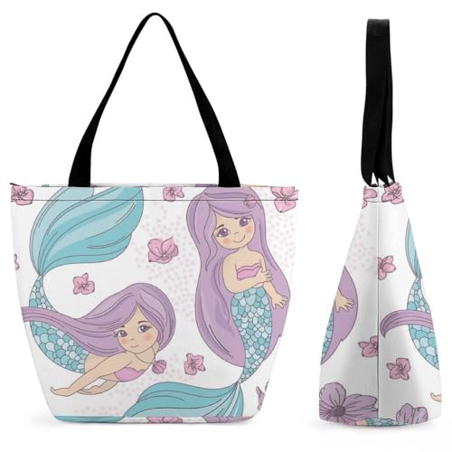 YBQLNP Meerjungfrauenblume Damen Handtasche Shopper Umhängetasche Schultertasche Tragetasche Mit Reißverschluss 28.5x18x32.5cm von YBQLNP