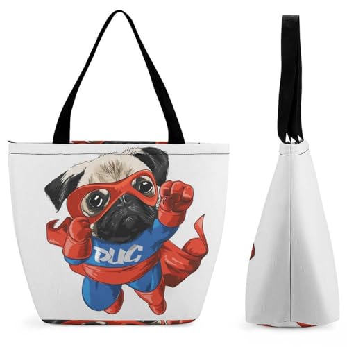 YBQLNP Mops Hund Fliege Damen Handtasche Shopper Umhängetasche Schultertasche Tragetasche Mit Reißverschluss 28.5x18x32.5cm YBQLNP Mops Hund Fliege Damen Handtasche Shopper Umhängetasche Schultertasche Tragetasche Mit Reißverschluss 28.5x18x32.5cm von YBQLNP